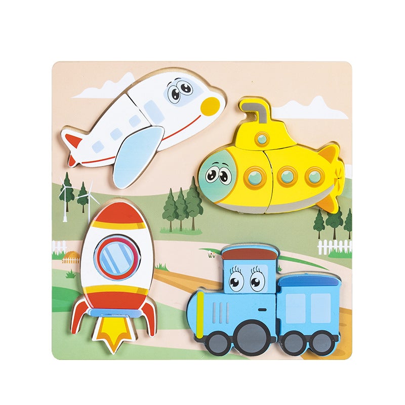 Three-Dimensional Puzzle Wooden Children'S Puzzle 4-6 Early Education Cognitive Animal Traffic Shape Matching 3D Wooden Toys - Image 1